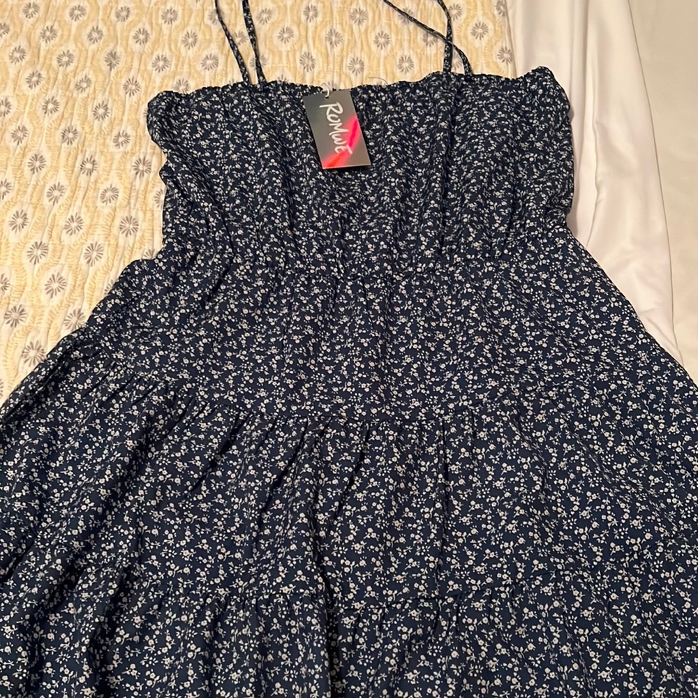 Romwe blue flowered spaghetti strap dress